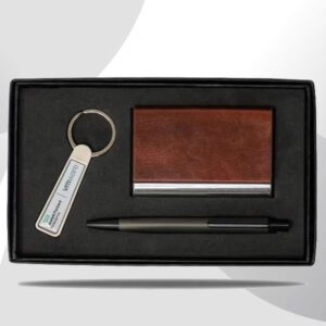 Pelisma — Cardcase set With business card case, metal silver triangle body ball point pen & keychain