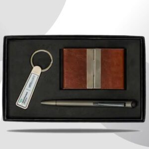 Flexet — Cardcase set With leatherette Card case metal body ball point pen & silver keychain