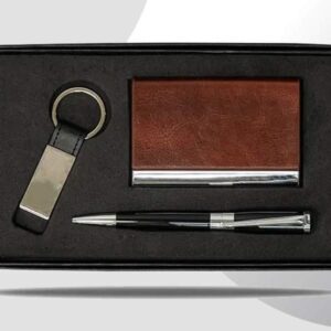 Pelman — Cardcase set With business card case, triangle body ball point pen & metal keychain