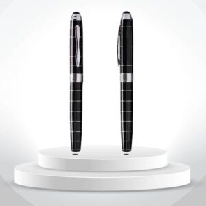 Argyle — Black Roller pen with silver grid design