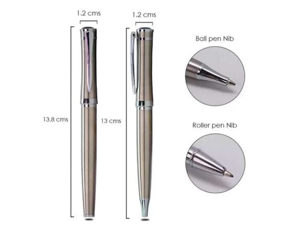 Baronet pen set — Silver-body roller pen with matching ball pen - Image 2