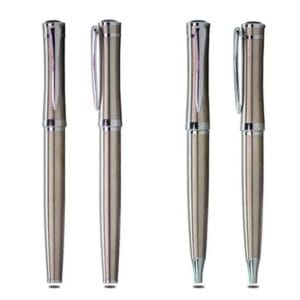 Baronet pen set — Silver-body roller pen with matching ball pen