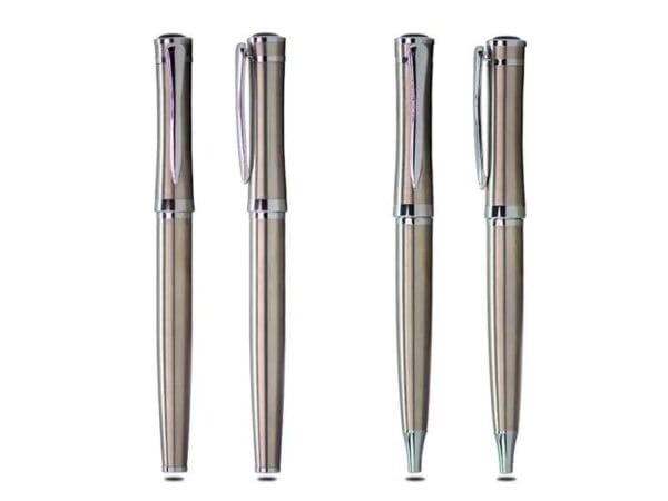 Baronet pen set — Silver-body roller pen with matching ball pen