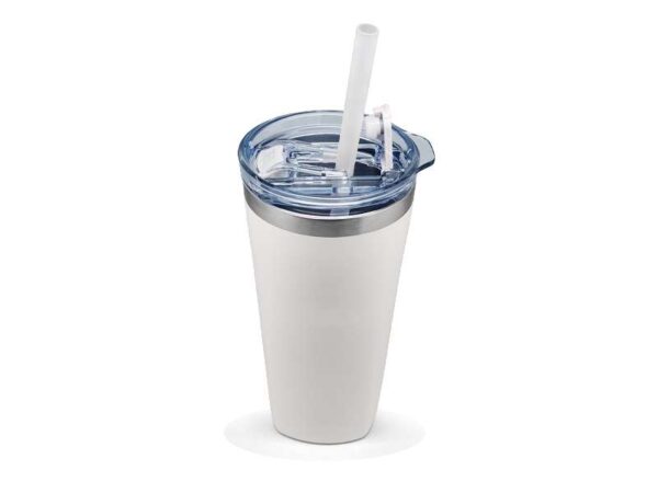 Sqrambler — White (630ml) Stainless steel tumbler with straw - Image 2