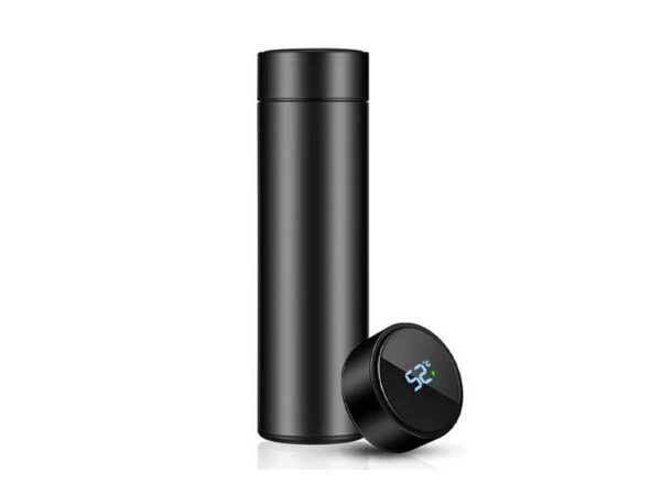 Flacon — Black (500ml) Stainless steel bottle with temperature display