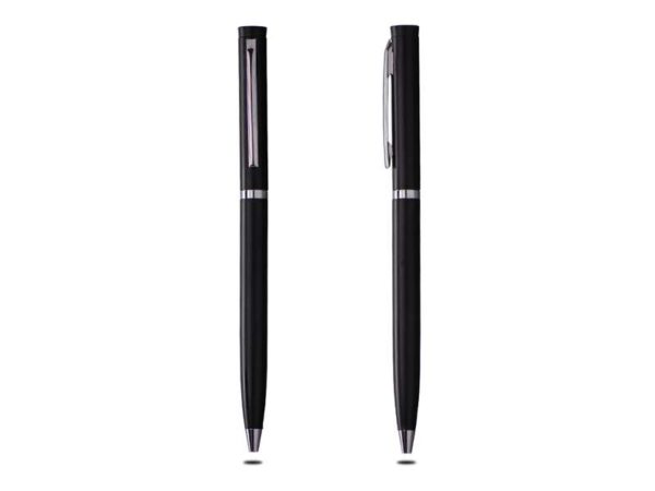 Lean — Black Thin metal pen with chrome ring