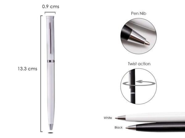 Lean — White Thin metal pen with chrome ring - Image 2