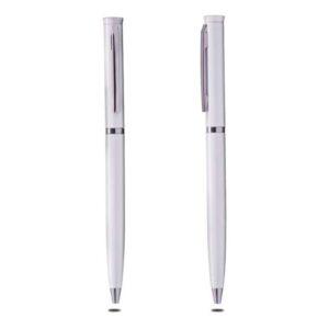 Lean — White Thin metal pen with chrome ring