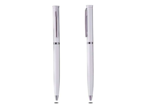 Lean — White Thin metal pen with chrome ring