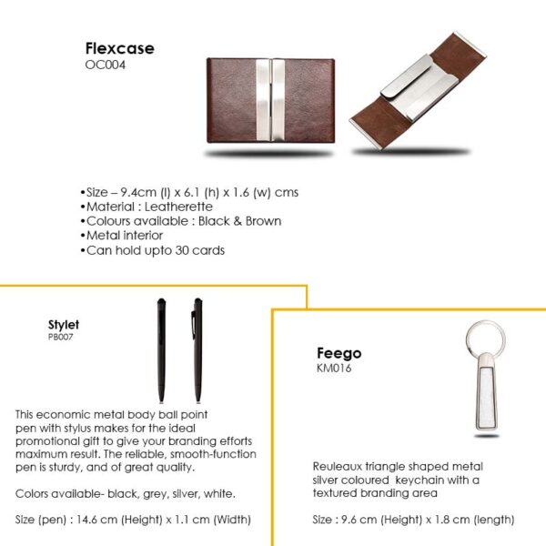 Flexet — Cardcase set With leatherette Card case metal body ball point pen & silver keychain - Image 2