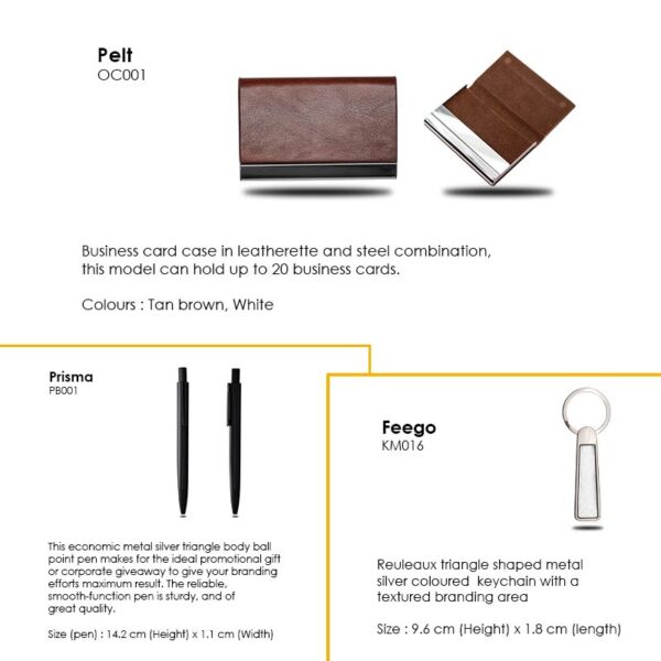 Pelisma — Cardcase set With business card case, metal silver triangle body ball point pen & keychain - Image 2