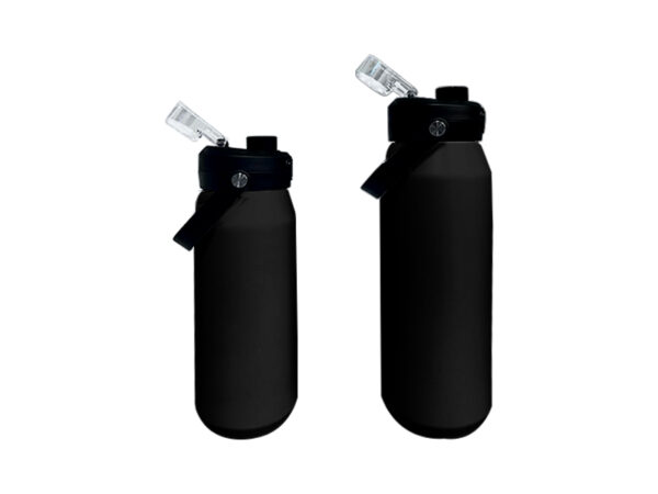 Two black water bottles with flip lids