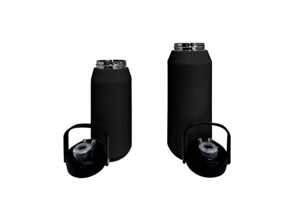 Black insulated water bottles with lids.