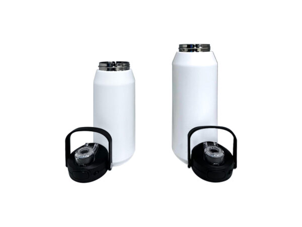 Two white water bottles with lids