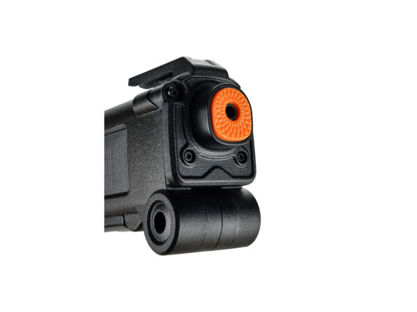 Close-up of toy gun barrel with orange tip