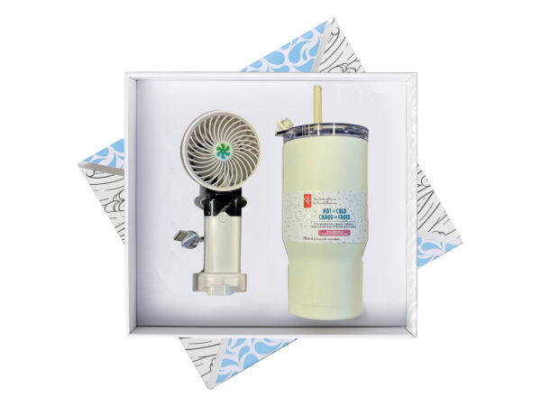 Gift set with fan and insulated cup