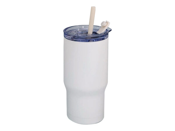 White tumbler with straw and lid