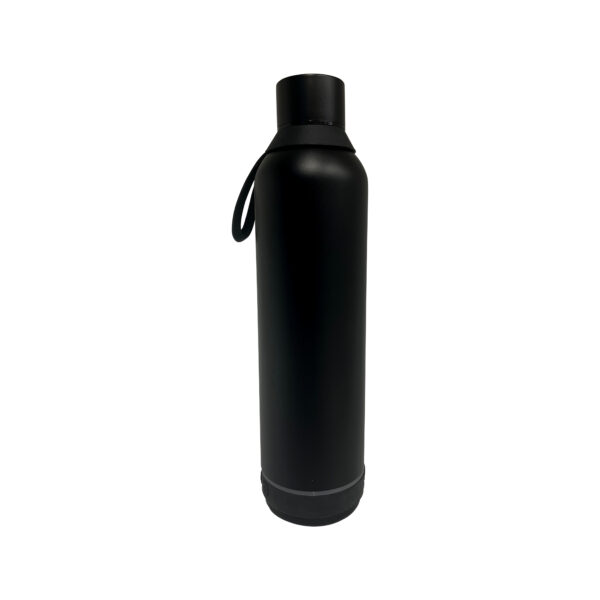 Black insulated water bottle with handle