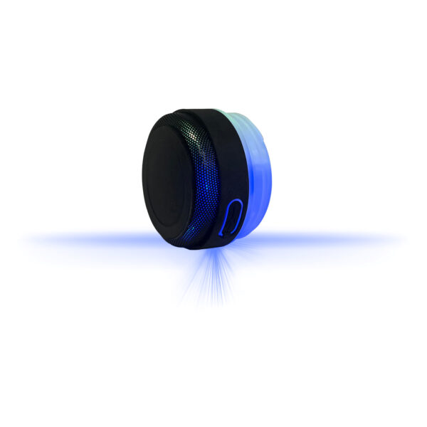 Portable black speaker with blue LED lights