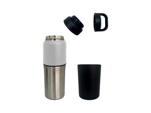 Stainless steel insulated travel mug, disassembled components